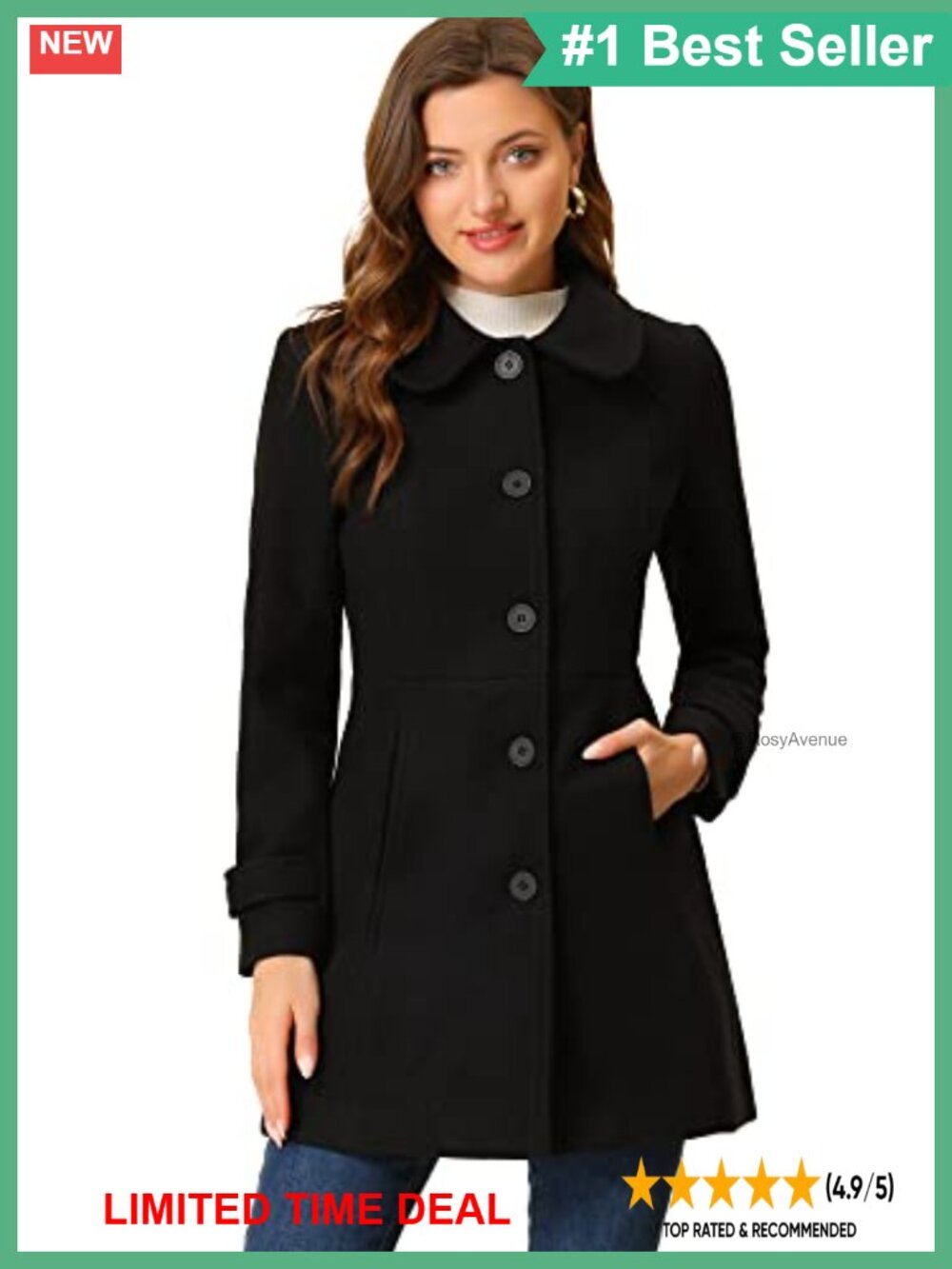 Peter Pan Collar Single Breasted Long Trench Coat Winter Dressy